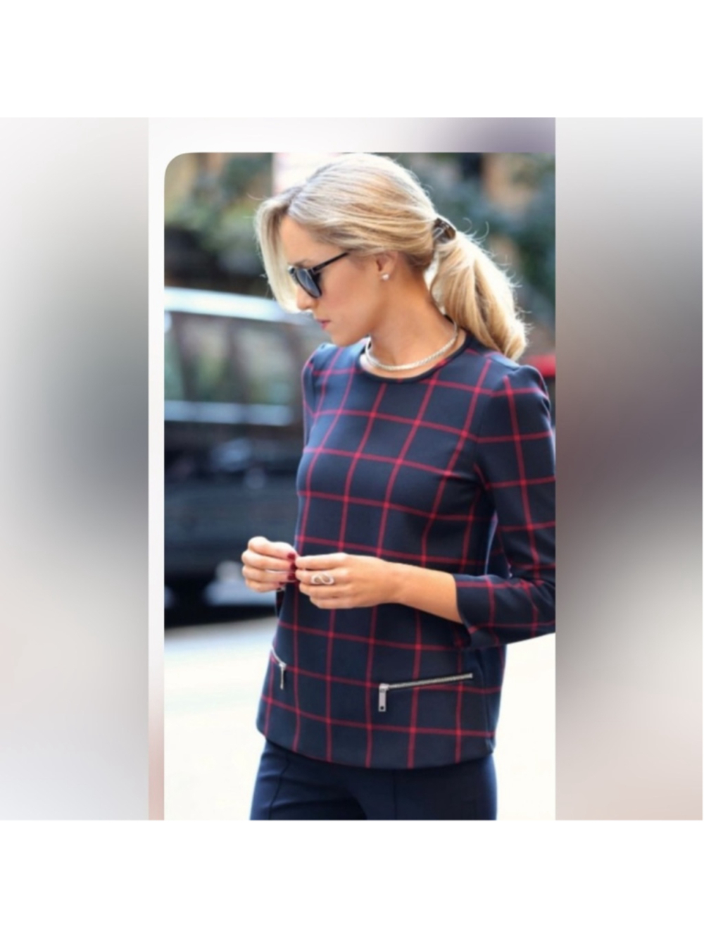 Zara woman plaid pull over blouse Size medium career professional